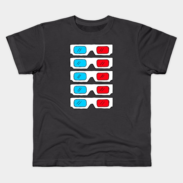 3D Glasses Kids T-Shirt by chawlie